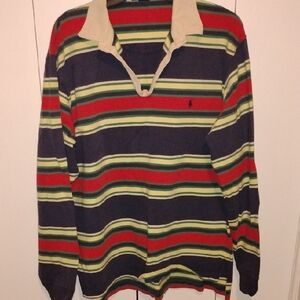 Polo by Ralph Lauren Navy, Red & Green Striped Rugby Shirt